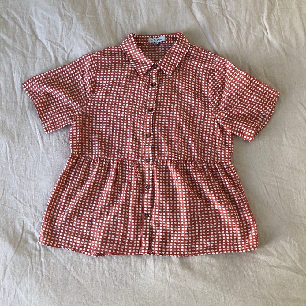 Burnt Orange Polagram Babydoll Button-up Shirt